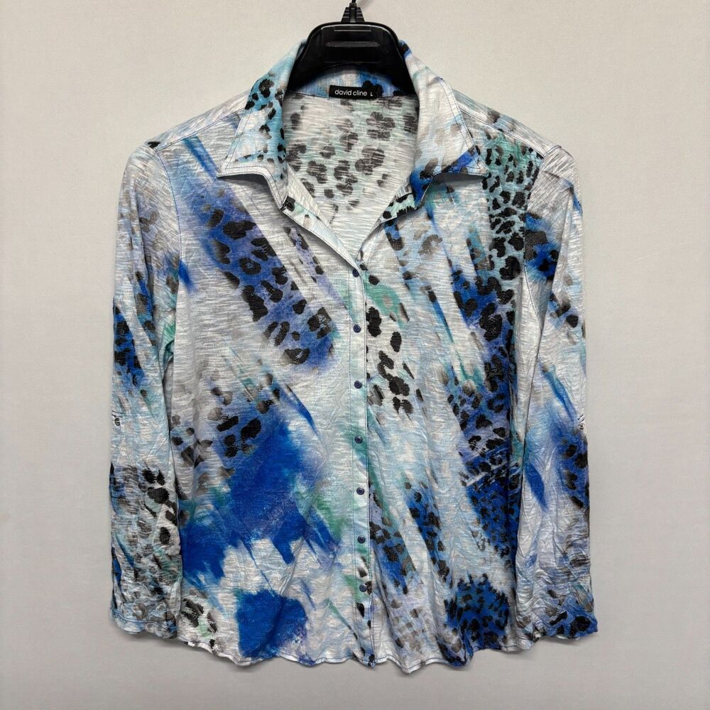 David Cline Women Blouse Button Shirt Top Size Large Long Sleeve D133 -6